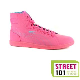 Womens Puma First Round Safari Pink Canvas High Top Trainers