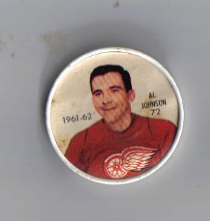 1961 62 salada foods hockey coins al johnson # 72 red wings detroit