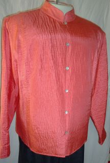 Linden Hill 100%Silk Blouse,Lined w/100%Poly,Orange Salmon,Embroidered 