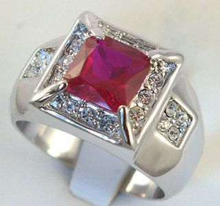 Newly listed MENS RING simulated Russian RUBY 14k WHITE gold overlay 