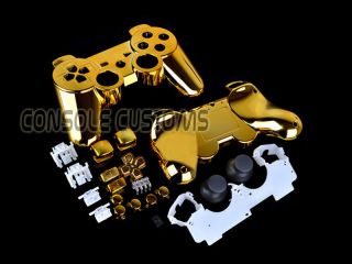 NEW PS3 CHROME GOLD Controller Shell Replacement case housing with 