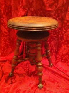   WOOD PIANO STOOL CHAIR BENCH Claw Feet Glass Balls VINTAGE ART DECO