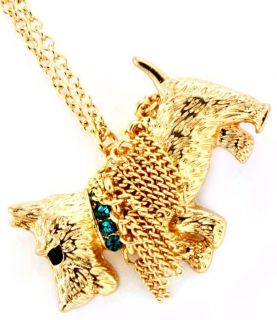 Westie Necklace Green Crystal Collar Cairn Terrier Scottie BC Gold 