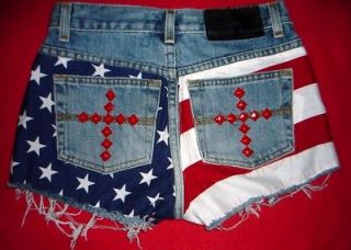 EXPRESS cut off AMERICAN FLAG shorts * Sz 1 / 2 , XS * STUDDED, low 