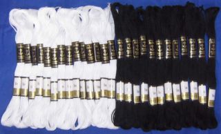 24 Black & White Anchor Stranded Cotton Thread Skeins, *Free UK 
