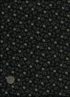 Daisy & Thistle Floral Print greenish grey on black Fabric by Cranston