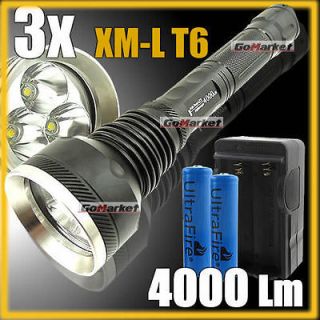 SKYRAY 3T6 4000Lm 3x CREE XM L XML T6 LED Flashlight Torch +18650 