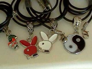   Lot 4 Pendants Candy Cane, Bunnies, Yin Yang w/ Black Cord Necklace NR