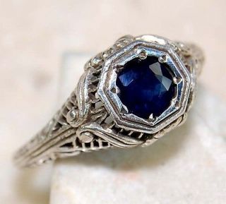   Sapphire 925 Solid Sterling Silver Victorian Style Filigree Ring Sz 7