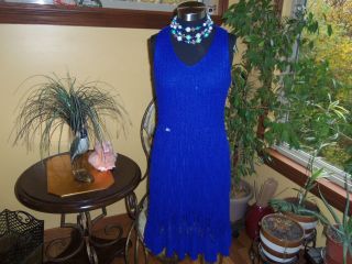 CYNTHIA ROWLEY BLUE SLEEVELESS CROCHET KNIT SWEATER DRESSES