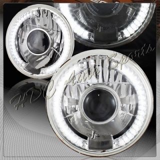   Round LED Chrome Projector Clear Lens Diamond Cut Headlight Lamps