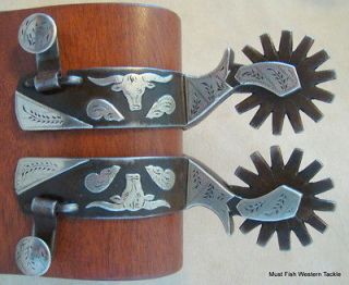 Handmade Maker Marked CLINT MARTIN Double Silver Mounted Cowboy SPURS