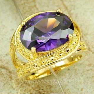   Charm Womens 18K Yellow Gold Filled 12ct Amethyst Ring Size 8/Q