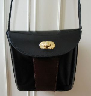   1980s Black & Tan Glossy Leather Binocular Case Style Shoulder Bag