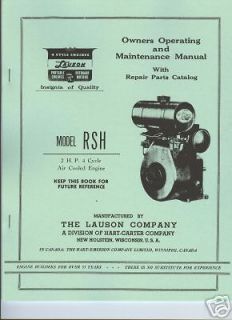 Lauson Model RSH 4 Cycle Air Cooled Engine Operators Manual with Parts 