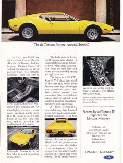   Print Ad 1972 In Italy men build cars w/passion The de Tomaso Pantera