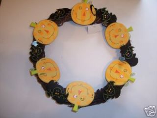 Decorative Halloween Wreath GHOST Pumpkins Black Cat WALL HANGING 