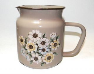 Metal enamelware large Floral flowers Pitcher jug Country decor