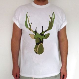 Mens Womens Deer Head Stag Head Camo T Shirt Animal Head T Shirts 