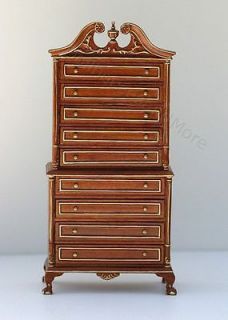 Dollhouse Miniature Tall Chest of Drawers in Walnut