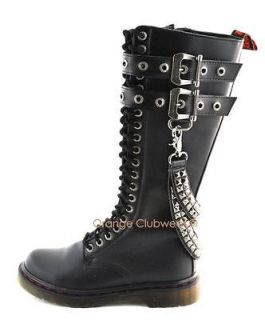 DEMONIA Mens Combat Punk Knee High Stud Boots Shoes