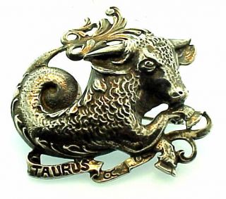   Silver Cini Taurus Brooch Pin Vintage Designer Signed 18 grams