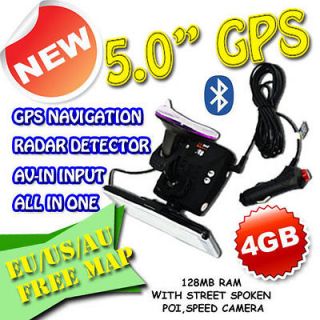 bluetooth HD LCD 128MB GPS navigation +Radar Detectors+4GB MAP+AV 
