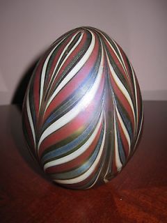 SIGNED VANDERMARK FEATHERED ART GLASS EGG FROM 1982