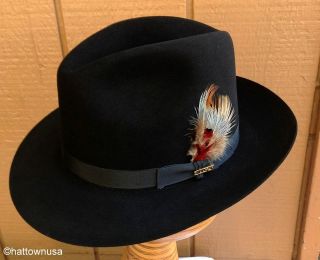NEW Mens STETSON FUR FELT Black Fedora Formal Dress Hat Greenwich 