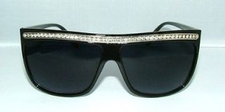 New Black Oversized Faux Diamond Rhinestone Brow Luxe Sunglasses