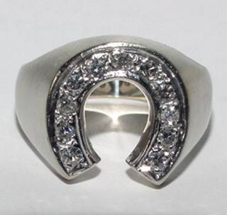 Adorable 14K White Gold Diamond Horseshoe Ring Size 8.25 Heavy 11.4Gr 