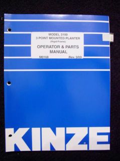 KINZE MODEL 3100 3 POINT MOUNTED PLANTER OPERATOR PARTS CATALOG MANUAL 