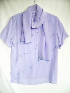 DIANE GILMAN Womens Purple 100% Silk Beaded Scarf & Dress Shirt Blouse 