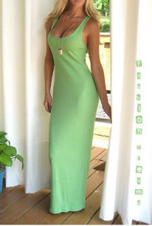 SEXY LIME GREEN RIBBED FITTED STRETCH LONG FLOOR LENGTH MAXI DRESS 