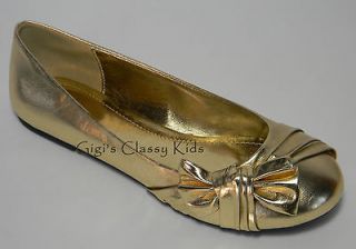 New Girls Ladies Womens Metallic Gold Dress Shoes Size 10 Flats Fancy 