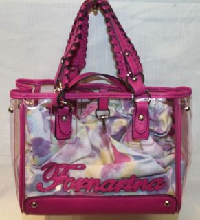 FORNARINA Alisea Clear/Pink Small Drawstring Heart Satchel Handbag Bag 