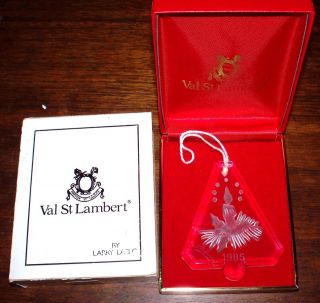 1985 Val St. Lambert Crystal Christmas Ornament in Original Box By 
