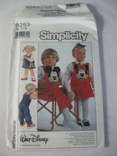 Simplicity Sewing Pattern Disney Jumper Overall Mickey Minnie Mouse 