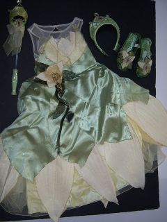 NWT Disney Princess & Frog S 5 6 Tiana Deluxe Costume Dress Tiara Wand 