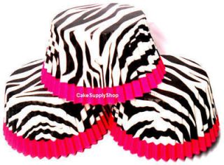 PINK BLACK WHITE ZEBRA CUP CAKE MUFFIN DECORATION BAKING CUPS NEW