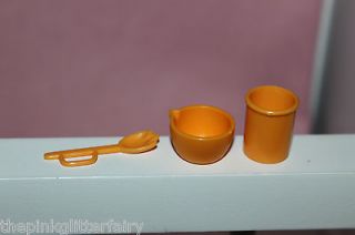   DOLL orange kitchen ware retro mod faux food display utensils ~ #BD11