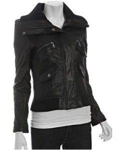 DKNY Black Washed Leather Bomber Jacket NWT $450