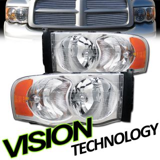 02 05 Dodge Ram Pickup Truck Chrome Housing Clear Lens Headlights+Amb 