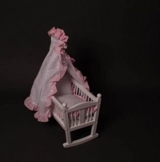 Dolls Bed Baby Cradle Wooden Pink Girls Toy New Born Keepsake Gift Sm 