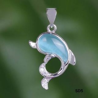 Dolphin Blue Cat eyes Glass 925 sterling silver Charms pendant for 