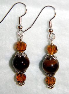 11356 DOMINIQUE Adorable Large Tigers Eye w/Whisky Brown Crystal 