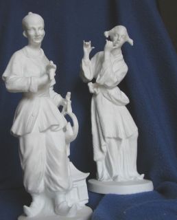 TWO Antique Parian / White Bisque Figures Couple in the Orientalist 