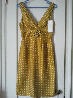 NWT   J.CREW   Polka Dot Rosette Silk Dress   size 0 (Mustard) $168