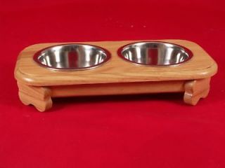 Elevated Raised Dog Feeder Bowl Dish Solid Oak 3 FREE NAME & STAIN