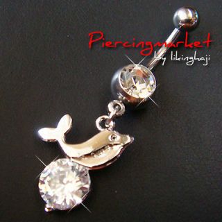 14g 3/8 Dolphin Belly Navel Button Rings Ring Bar Body Piercing 
